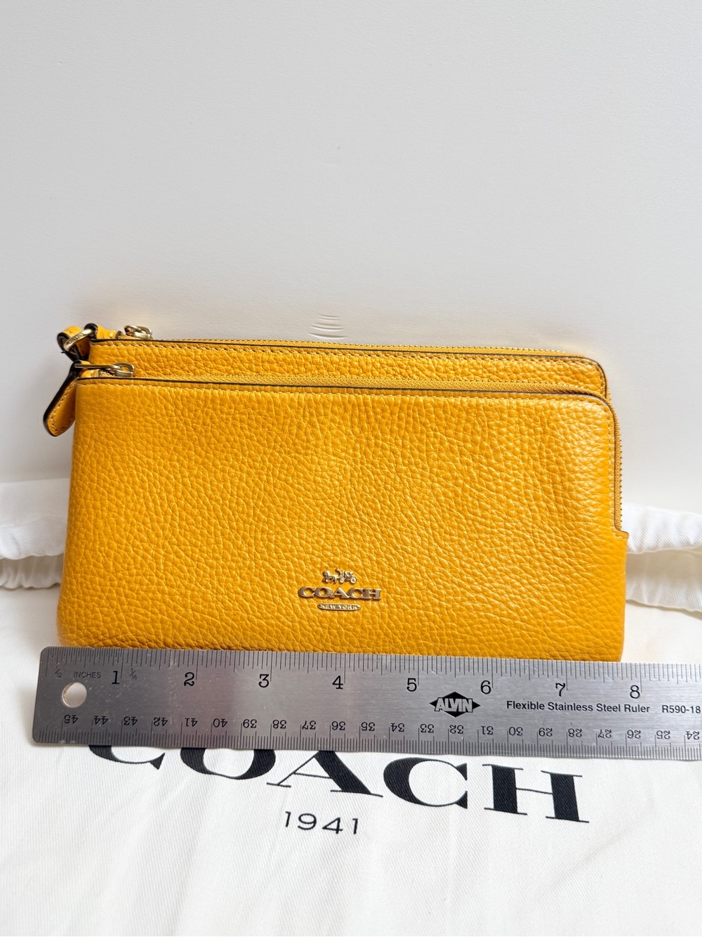 Coach Pebbled Leather Double Zip Wristlet - Picture 9 of 10